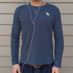 Abercrombie & Fitch Navy Longsleeve Logo Shirt, Soft A&F Tee, Men's Size S